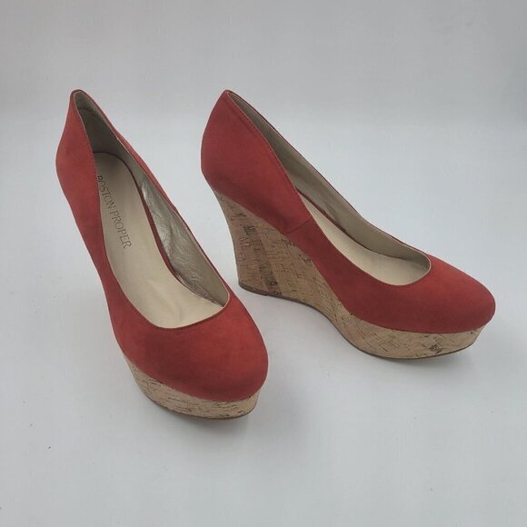 Boston Proper Pammy Red Platform Cork Wedge Closed Toe Heel Women's Size 10M - Picture 8 of 12